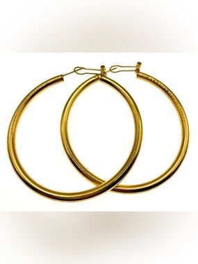 Vintage 1990s Gold Tone Large Classic Hoop Earrings Pierced Statement